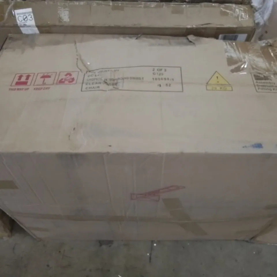 BOXED CHOPSTICKS 1OOCM ROUND DINING TABLE IN CLEAR/GREY - PLLNH/PNL3V (INCOMPLETE, BOX 2 OF 2 ONLY)