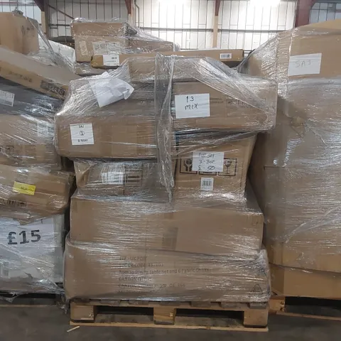 PALLET CONTAINING ASSORTED FURNITURE ITEMS INCLUDING: ROMAN DINING TABLE SET, FOLDABLE STORAGE OTTOMAN, MALMO SHELF UNIT ECT