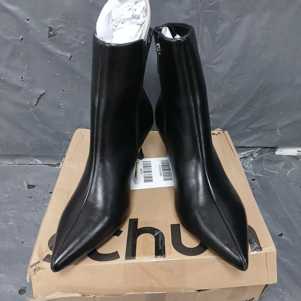 BOXED PAIR OF SCHUH KITTEN HEEL BOOTS IN BLACK - 6