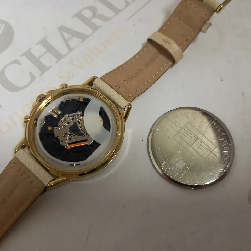 TOMMY HILFIGER LADIES CHRONOGRAPH CREAM LEATHER STRAP WATCH - UNBOXED RRP £150