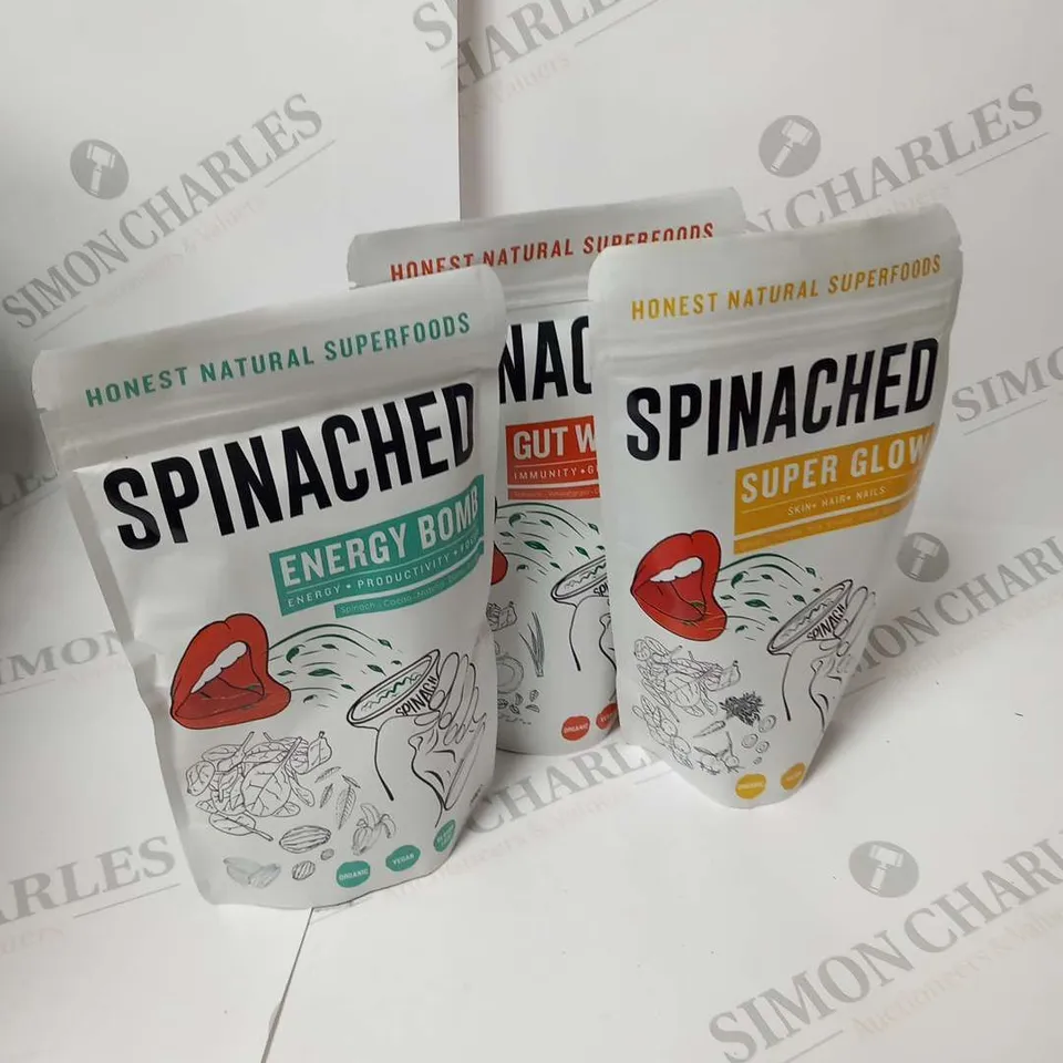 APPROXIMATELY 13 ASSORTED SPINACHED HONEST NATURAL SUPERFOOD 200G SUPPLEMENTS TO INCLUDE; ENERGY BOMB, SUPER GLOW AND GUT WELLNESS
