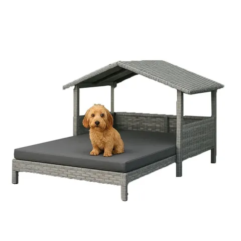 BOXED NEO RATTAN DOG HOUSE OUTDOOR WICKER DOG PET BED