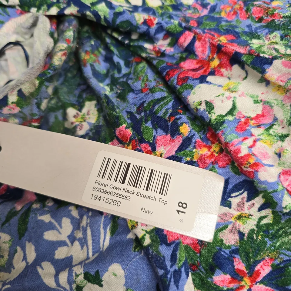 ROMAN FLORAL COWL NECK STRETCH TOP – NAVY, WOMEN'S TOP (SIZE 18)