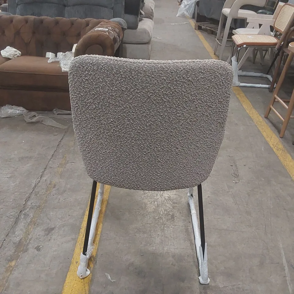 DESIGNER GRAND DINING CHAIR - BOUCLE FABRIC SEAT - BLACK METAL BASE