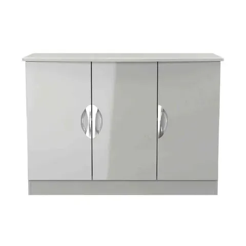 BOXED WELCOME FURNITURE LTD CAMDEN 3 DOOR SIDEBOARD IN GREY GLOSS & DUSK GREY - READY ASSEMBLED