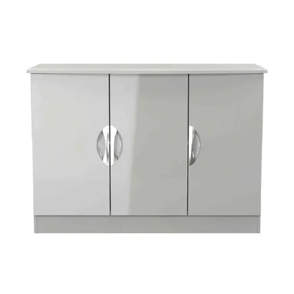 BOXED WELCOME FURNITURE LTD CAMDEN 3 DOOR SIDEBOARD IN GREY GLOSS & DUSK GREY - READY ASSEMBLED