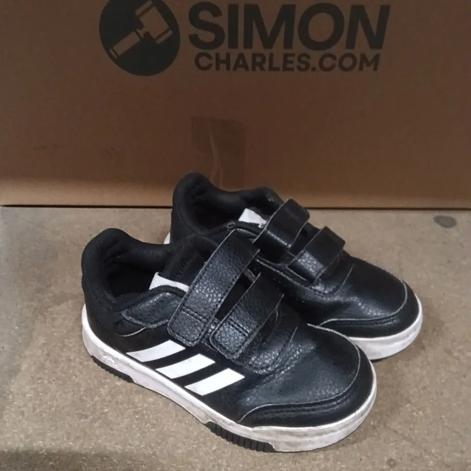 ADIDAS KIDS BLACK VELCRO STRAP TRAINERS – UK 11 (US 11K) BLACK/WHITE STRIPES