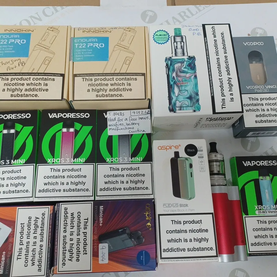 LOT OF 12 ASSORTED E-CIGS TO INCLUDE INNOKIN, VAPORESSO AND ASPIRE