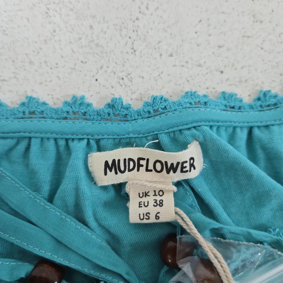 MUDFLOWER TURQUOISE TOP– UK 10 (EU 38, US 6)