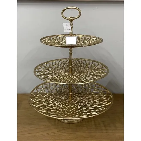 BOXED GOLD ALUMINIUM 3 TIER TEA CAKE STAND (1 BOX)