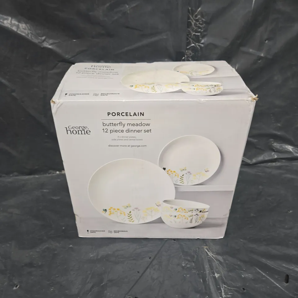 BOXED PORCELAIN BUTTERFLY MEADOW 12 PIECE DINNER SET - COLLECTION ONLY 