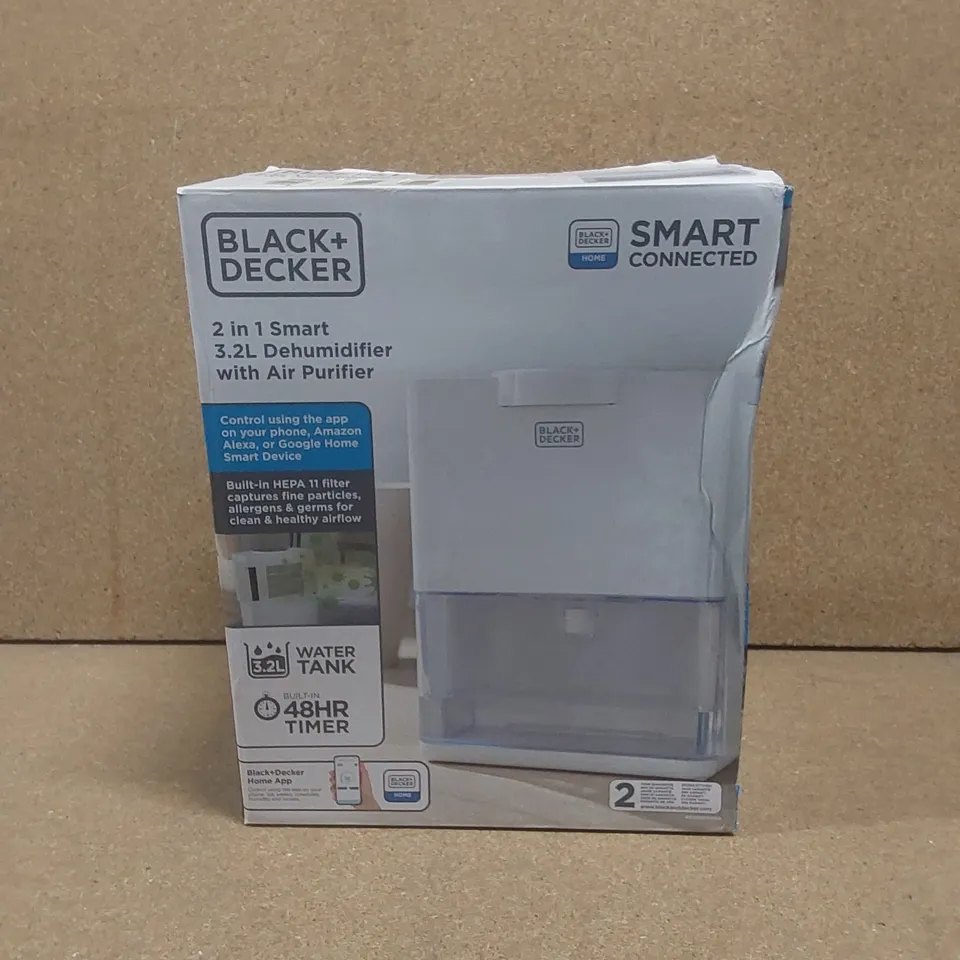 BOXED BLACK & DECKER 3.2L SMART DEHUMIDIFIER & AIR PURIFIER, 3 MODES, QUIET, 48 HOUR TIMER, WHITE, BXEH60013GB RRP £100