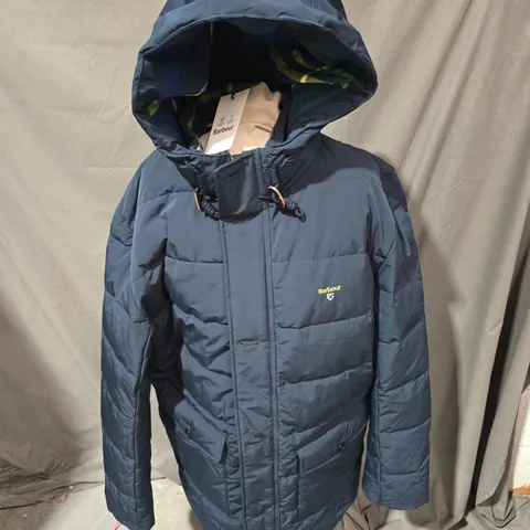 BARBOUR QUILTED HOODED JACKET – BLUE, SIZE L