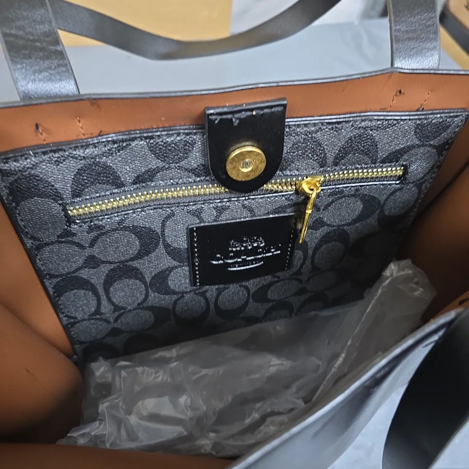 COACH LEATHERWARE HANDBAG – BLACK LEATHER WITH GOLD HARDWARE