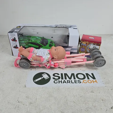APPROXIMATELY 10 ASSORTED TOYS & GAMES PRODUCTS TO INCLUDE BUSY LITTLE HAMSTER, XCELER8 RC CAR, ELC DOLL WITH PRAM, ETC