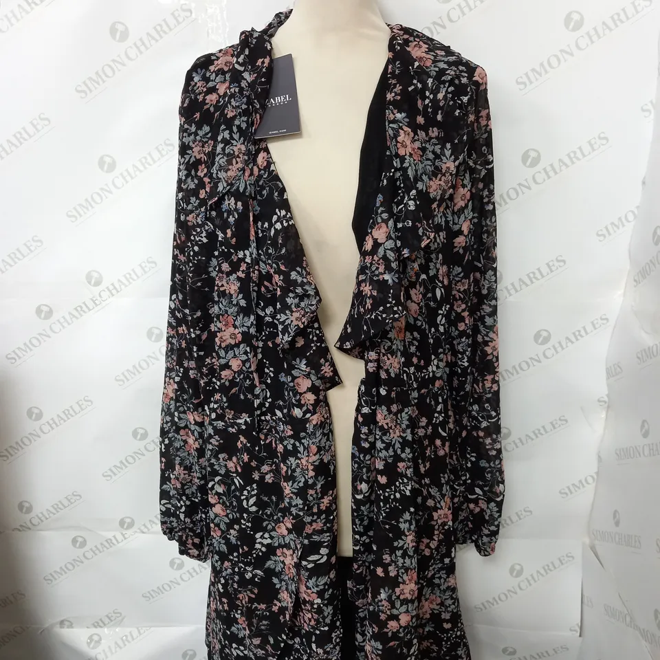 IZABEL FLORAL LONG SLEEVE FRILL NECK MIDI DRESS SIZE 18