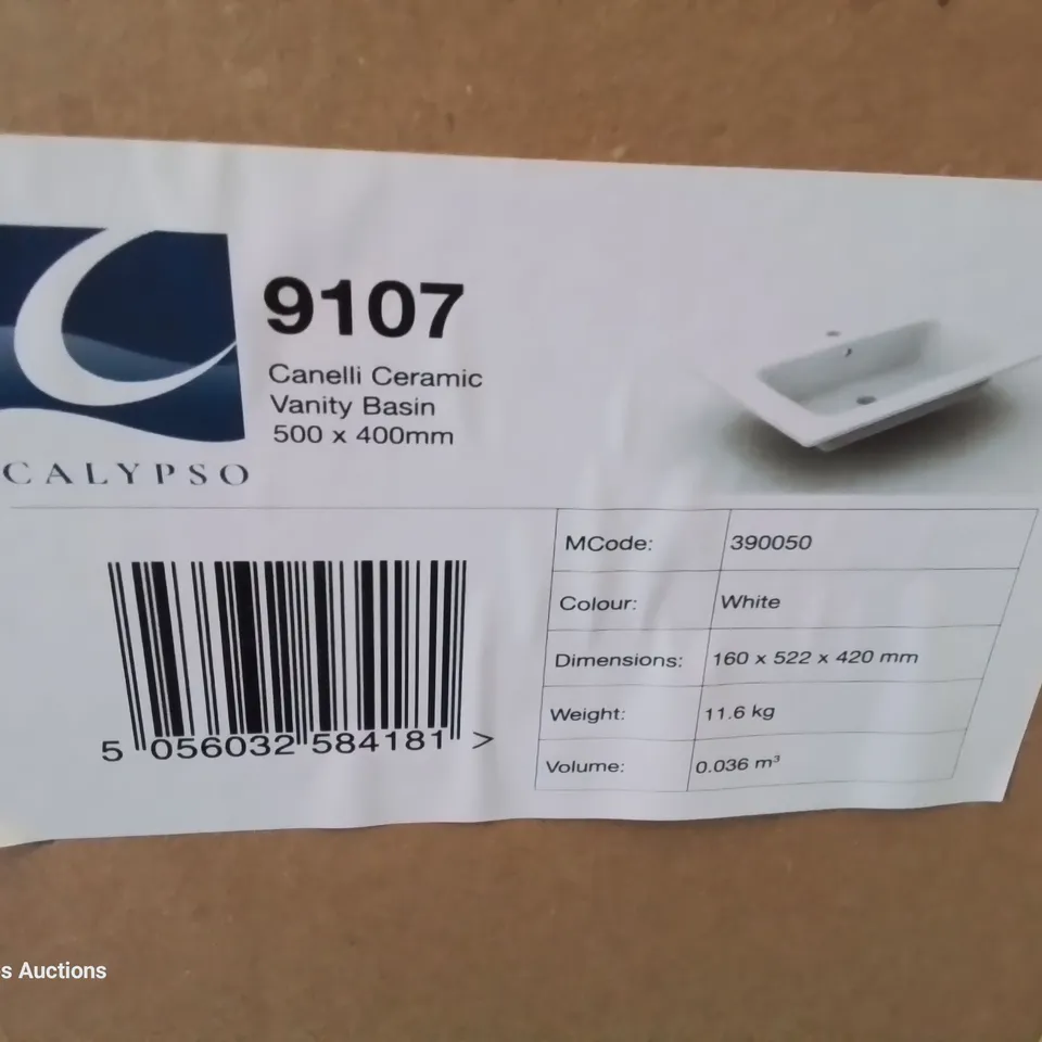 BOXED CANELLI CERAMIC SINGKE TAP VANITY BASIN WHITE 500 × 400mm