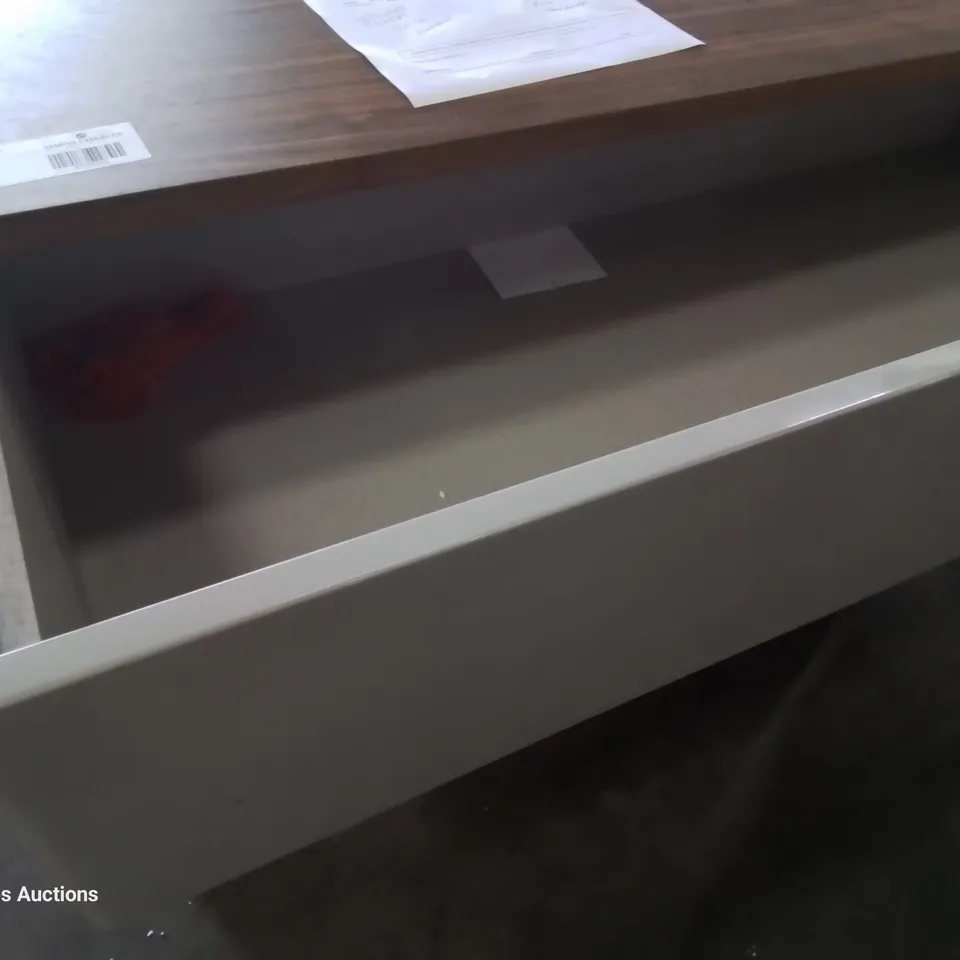 DESIGNER PERUGIA 3 DRAWER CHEST WOOD EFFECT TOP & HIGH GLOSS GREY FINISH
