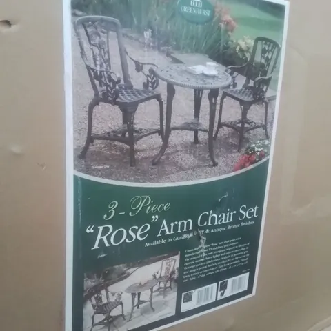 BOXED 3-PIECE GARDEN ROSE ARM CHAIR SET