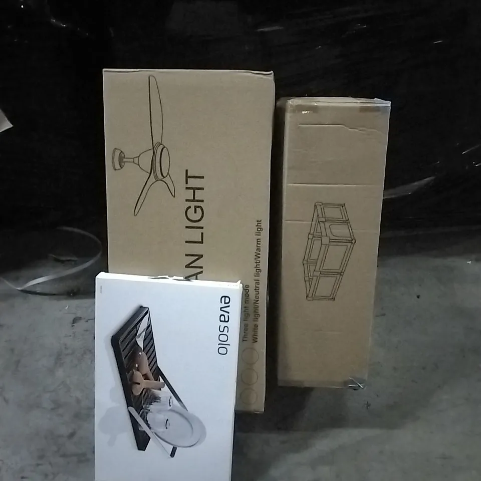 PALLET OF HOUSEHOLD ITEMS TO INCLUDE BABY PEN, DISH RACK, CEILING FAN AND OTHER ASSORTED ITEMS...