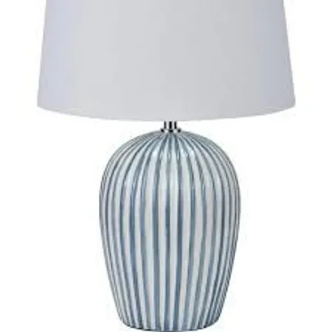 BOXED CANNES BLUE AND WHITE STRIPE CERAMIC TABLE LAMP