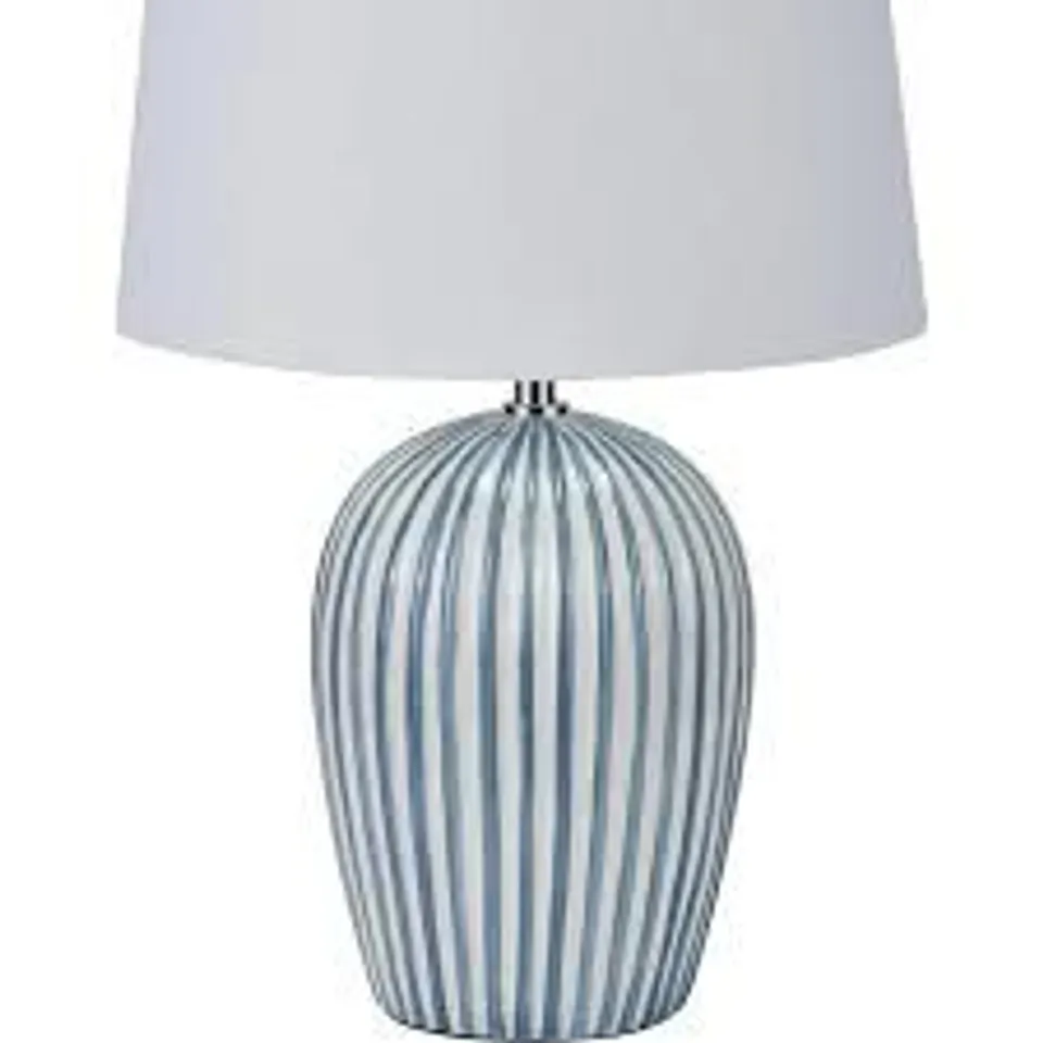 BOXED CANNES BLUE AND WHITE STRIPE CERAMIC TABLE LAMP