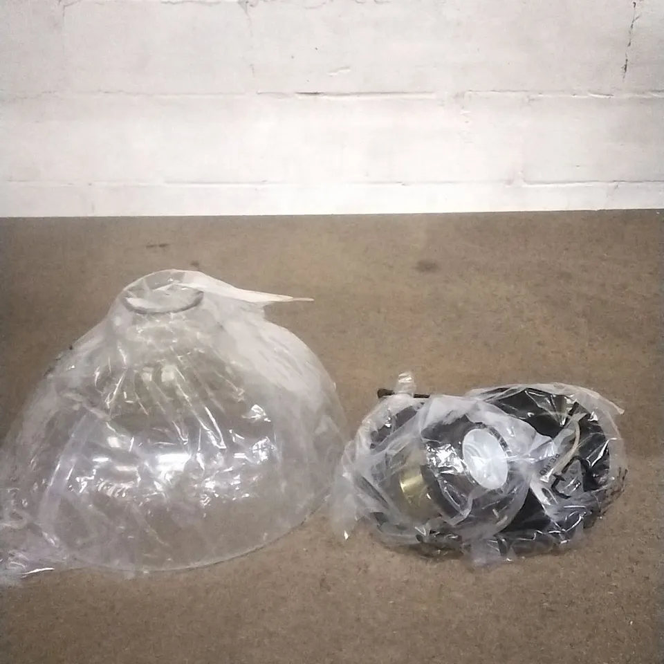 BOXED GLASS LAMP AND SHADE 