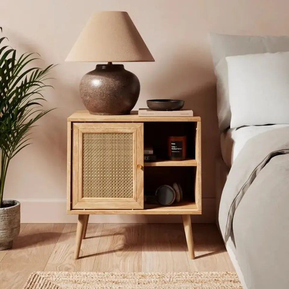 BOXED JORDYN WIDE BEDSIDE TABLE - LIGHT WOOD EFFECT (1 BOX)