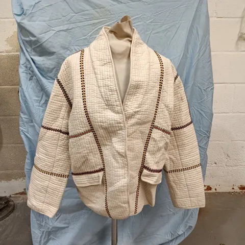 BA&SH LADY JACKET – WHITE QUILTED JACKET WITH BROWN PIPING
