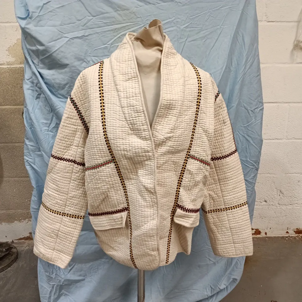 BA&SH LADY JACKET – WHITE QUILTED JACKET WITH BROWN PIPING