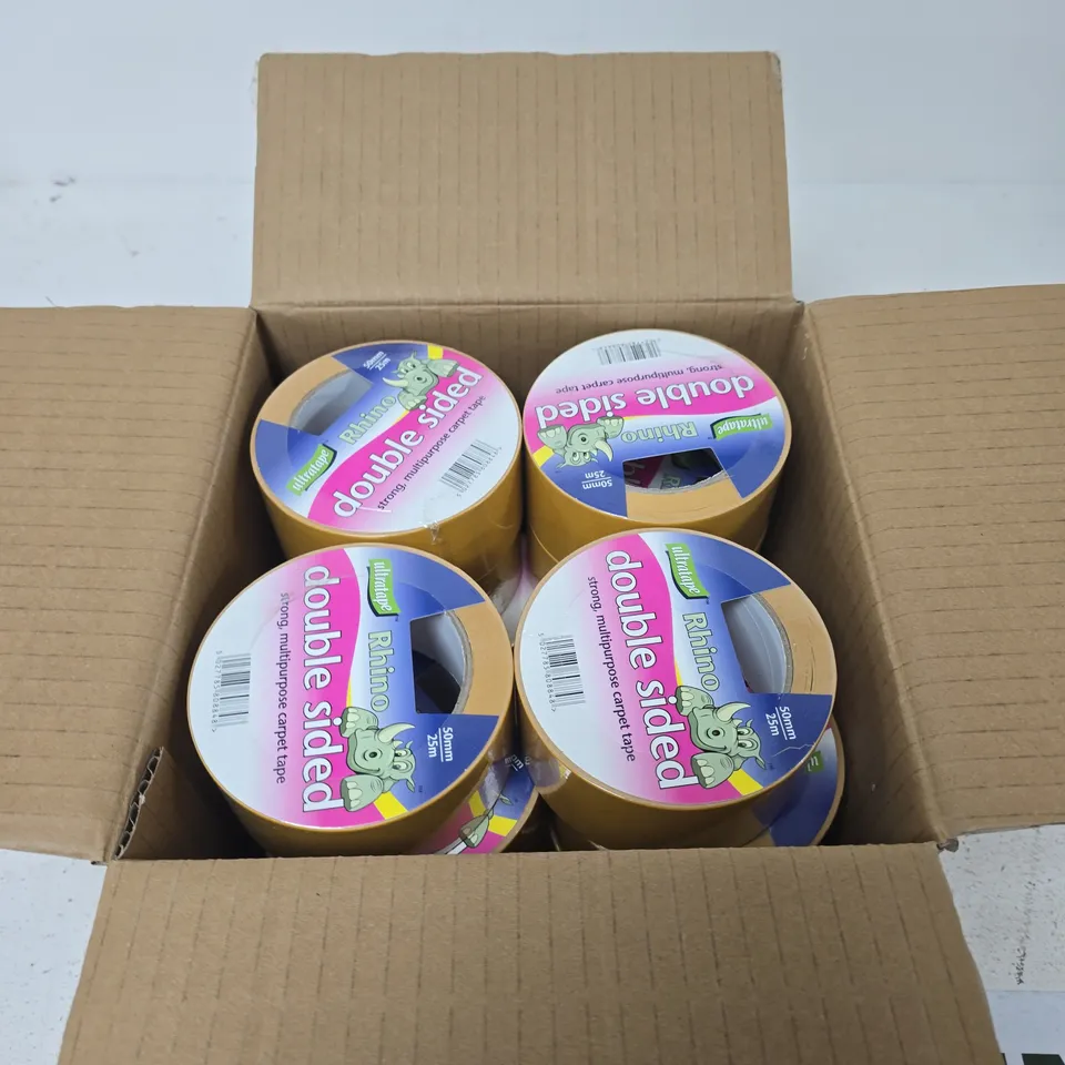 RHINO DOUBLE-SIDED TAPE – 50MM X 25M, 12 ROLLS