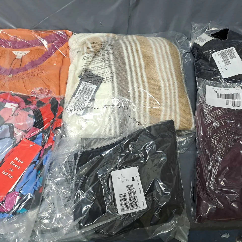 BOX OF APPROXIMATELY 10 ASSORTED CLOTHING ITEMS TO INCLUDE - DRESS , TOP , TROUSERS ETC