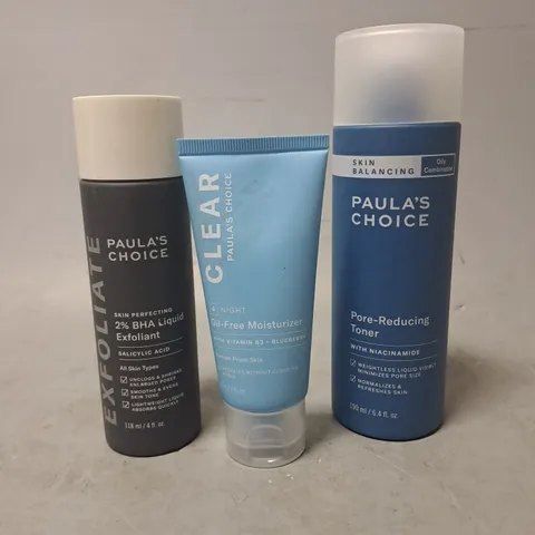 PAULA'S CHOICE X3 ASSORTED SKINCARE PRODUCTS TO INCLUDE - PORE REDUCING TONER - OIL-FREE MOISTURISER - 2% BHA LIQUID EXFOLIANT - ETC