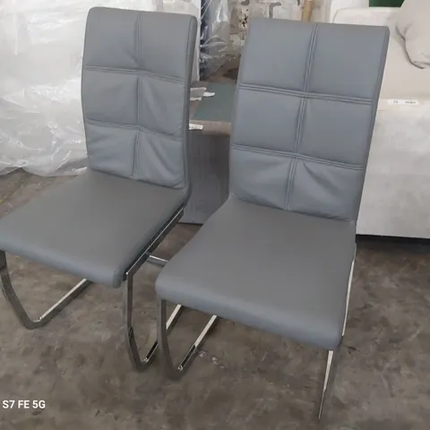 PAIR OF DESIGNER UPHOLSTERED DINING CHAIRS CHARCOAL PU ON CHROME FRAME