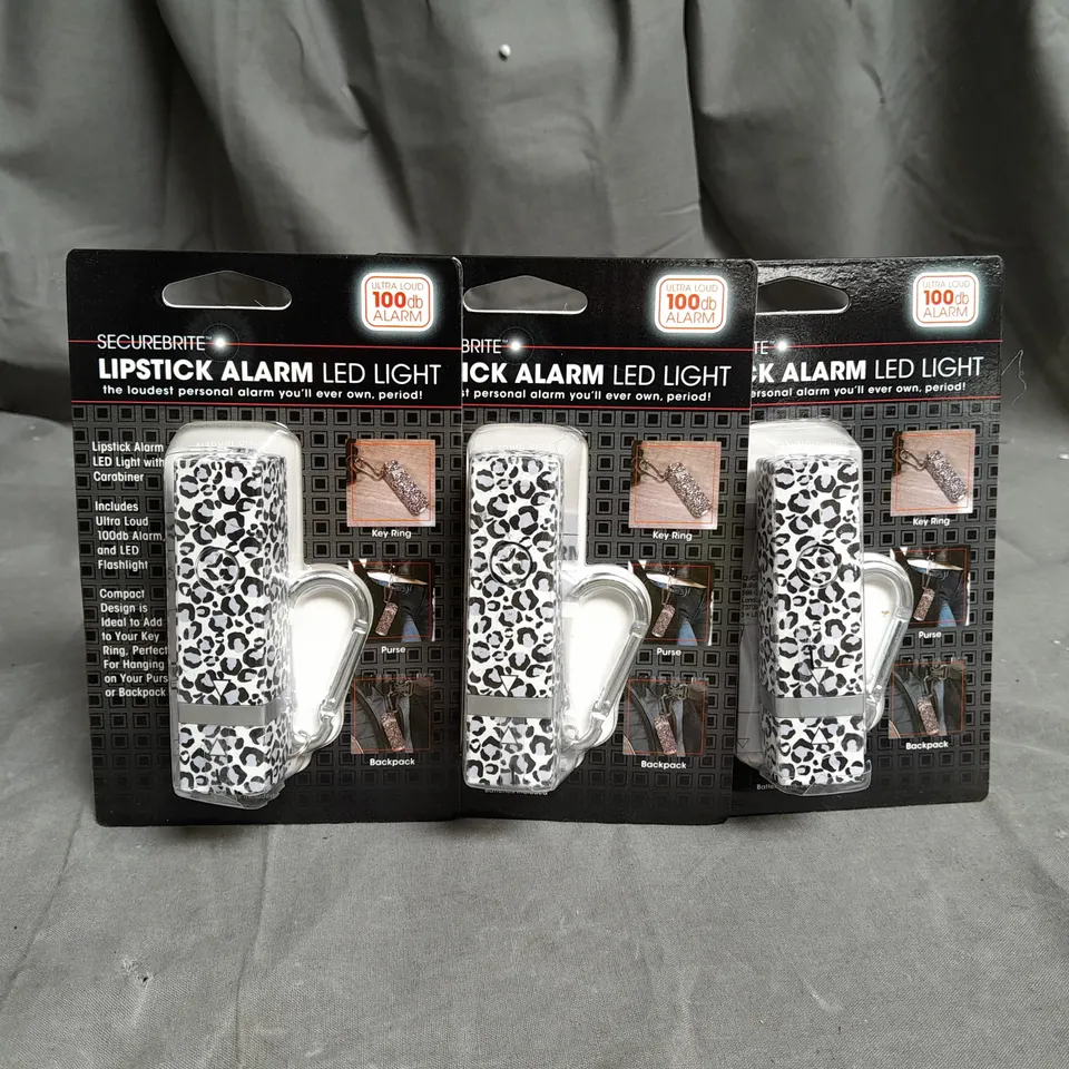 SECUREBRITE SET OF 3 LIPSTICK SAFETY ALARMS WITH FLASHLIGHT IN LEOPARD 