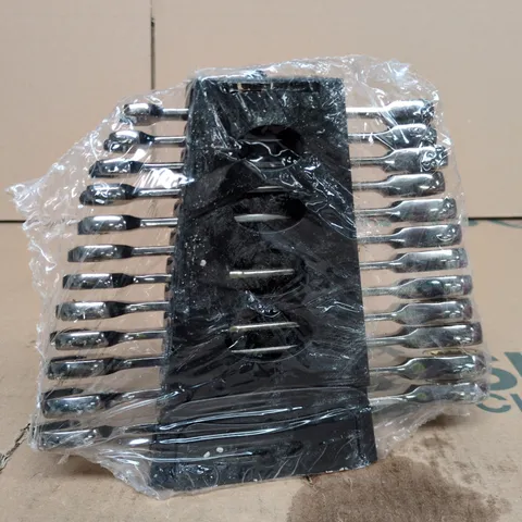 SET OF METAL SPANNERS IN BLACK HOLDER