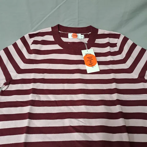 & MAISI SHORT SLEEVED STRIPED TOP - PINK AND BURGUNDY - SIZE M