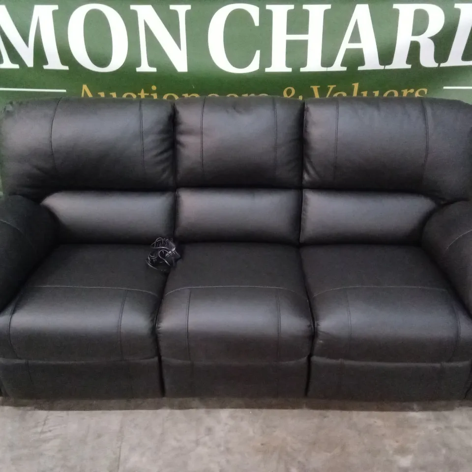 LEIGHTON LEATHER/FAUX LEATHER HIGH BACK 3 SEATER POWER RECLINER SOFA - BLACK RRP £1449