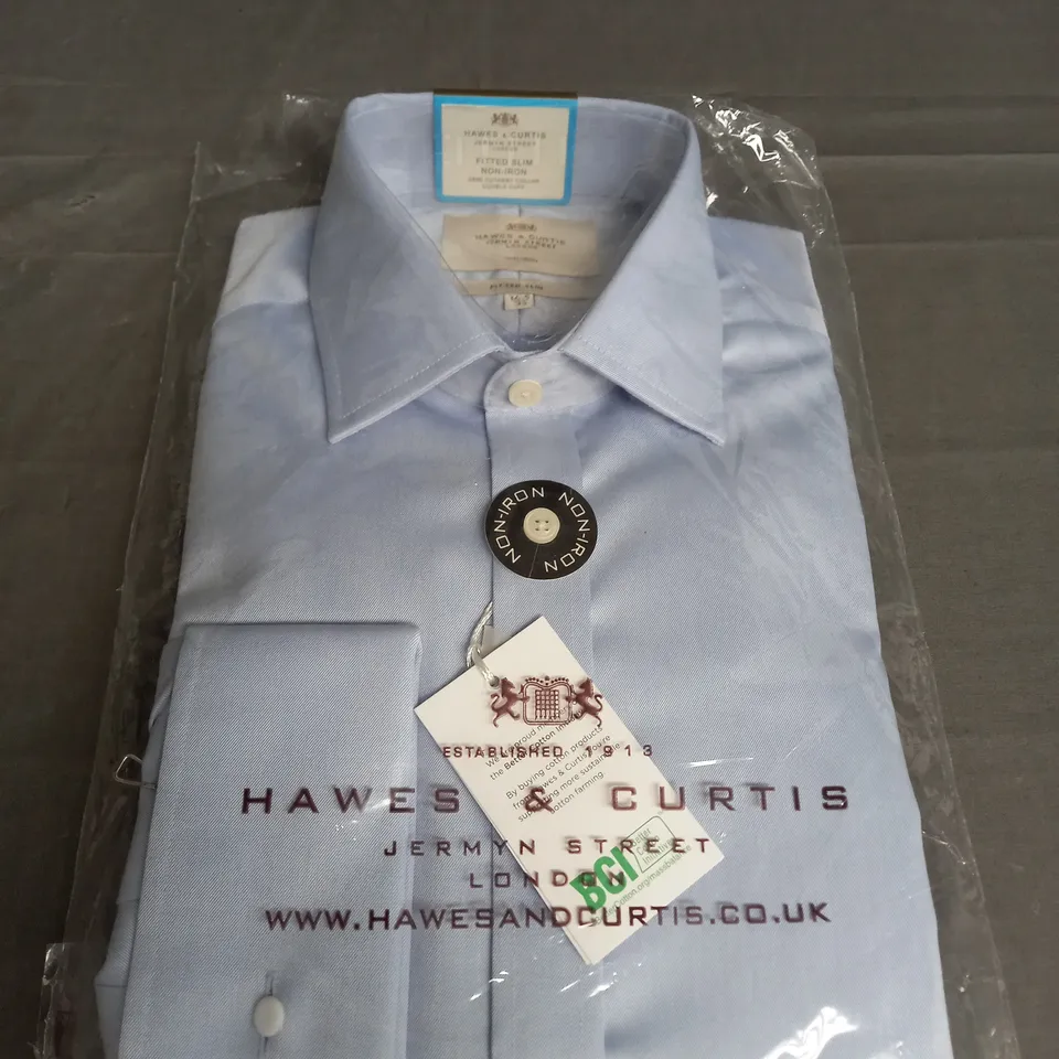 HAWES & CURTIS FITTED SLIM SHIRT IN BLUE SIZE 14.5/33