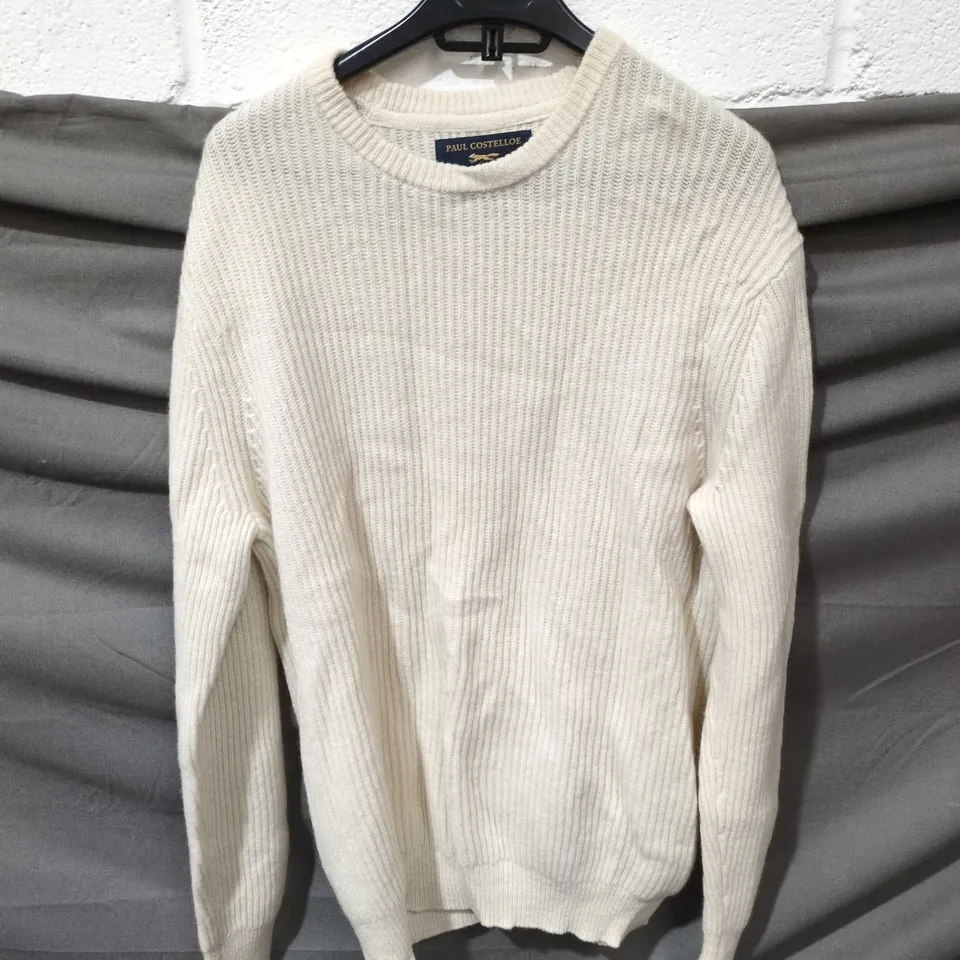 PAUL COSTELLOE PREMIUM LAMBSWOOL BLEND KNITTED JUMPER IN CREAM – UK XL
