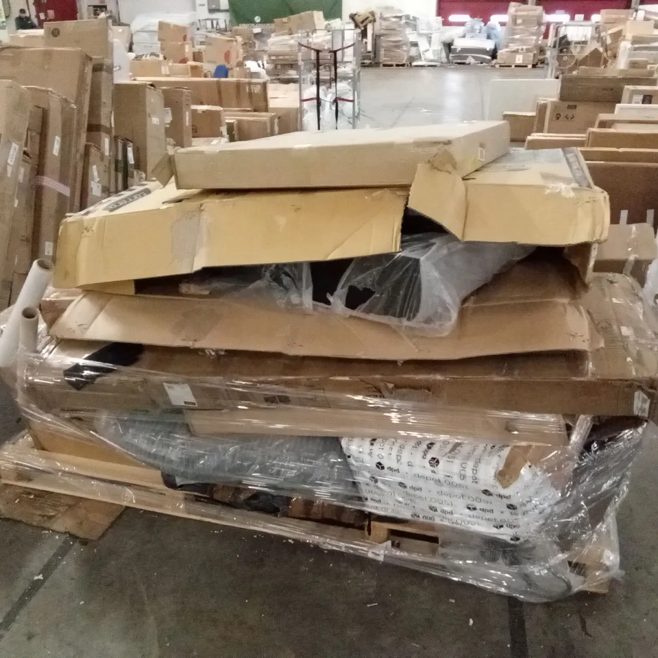 PALLET OF ASSORTED INCOMPLETE FURNITURE PARTS AND PIECES 