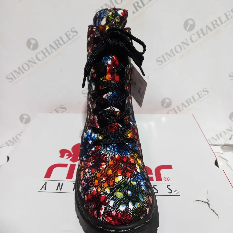BOXED RIEKER MULTI COLOUR LACE UP BOOTS, MULTI COLOUR - SIZE 6.5