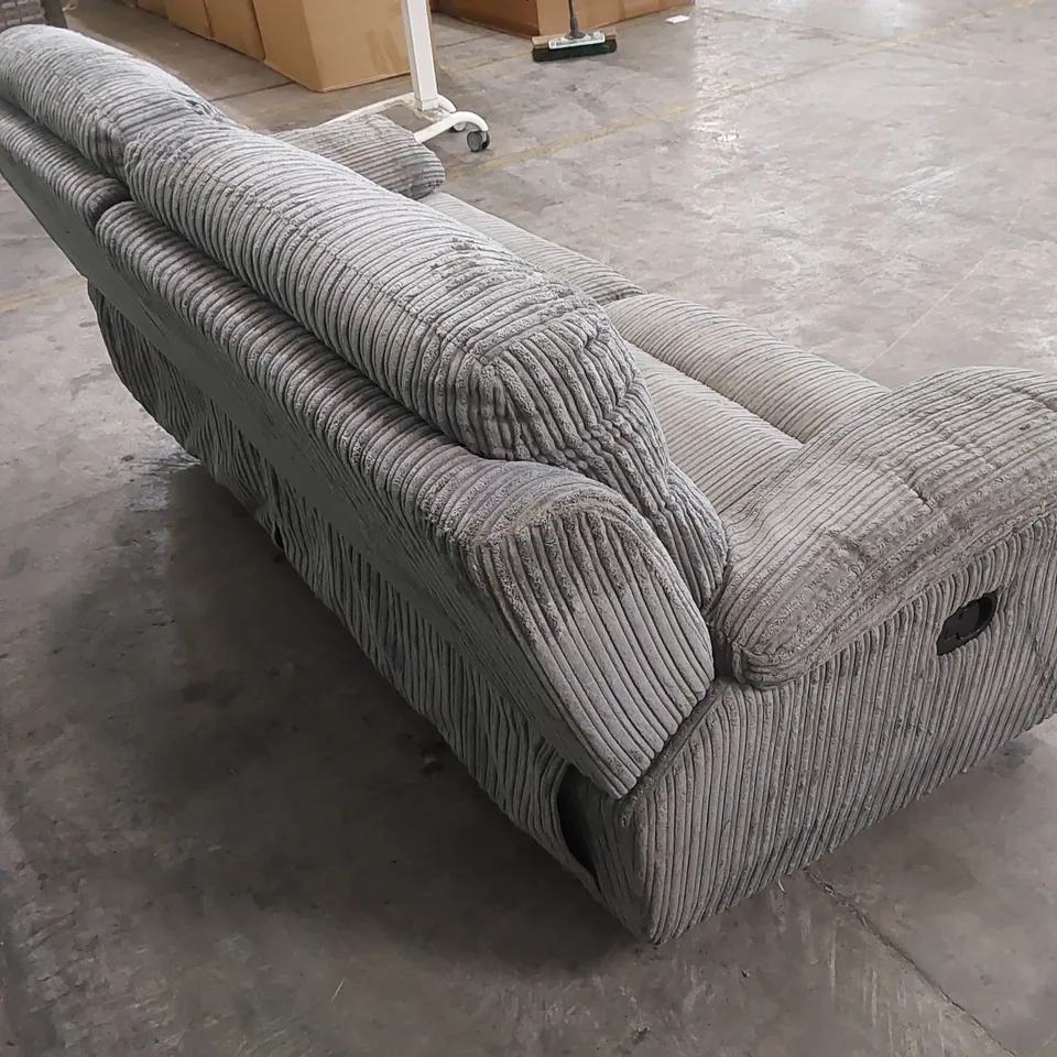 DESIGNER MANUAL RECLINING GREY FABRIC UPHOLSTERED 3 SEATER SOFA