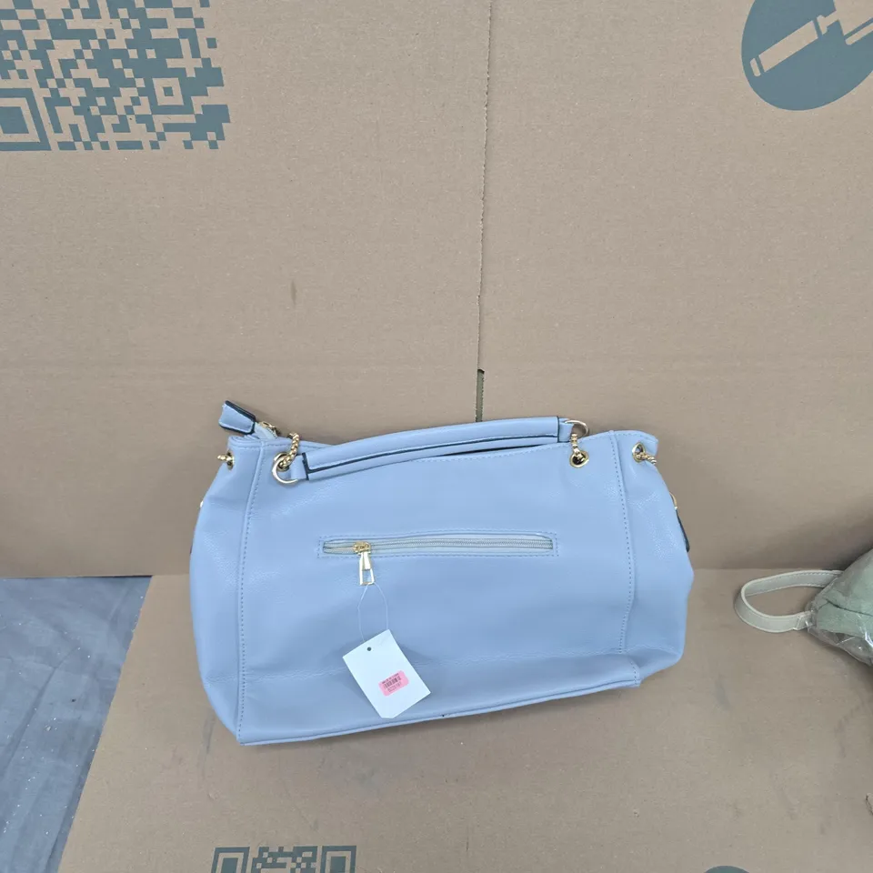 LIGHT BLUE HANDBAG WITH GOLD-TONE HARDWARE – FRONT ZIP POCKET 