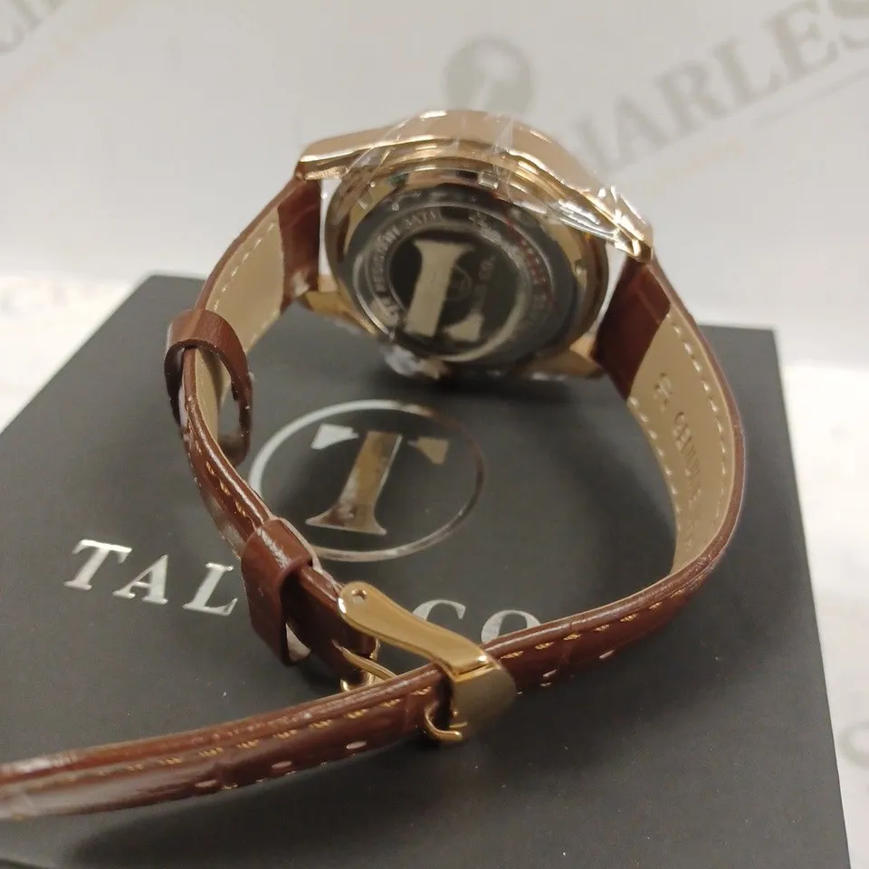 TALIS CO WAVE DETAIL BROWN LEATHER STRAP WATCH