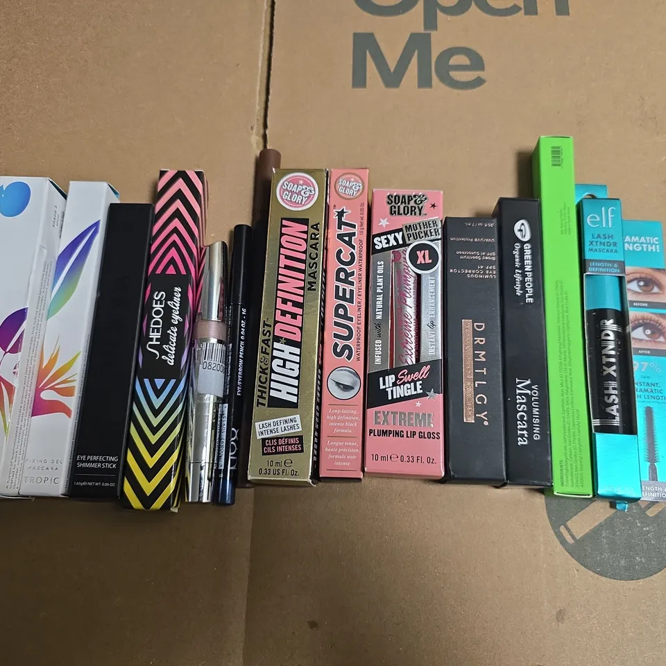 LOT OF 15 ASSORTED COSMETIC ITEMS TO INCLUDE SOAP & GLORYMASCARA, DRMTLGY EYE CORRECTOR AND TROPIC FOUNDATION