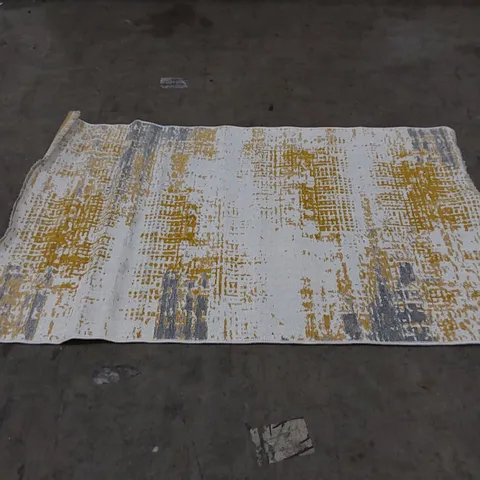 CONTEMPORARY PATTERNED OCHRE/GREY/CREAM RUG // APPRPX SIZE: 120 X 160cm