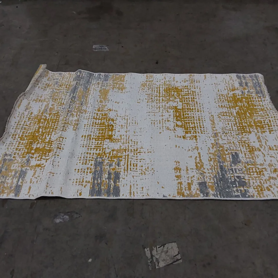CONTEMPORARY PATTERNED OCHRE/GREY/CREAM RUG // APPRPX SIZE: 120 X 160cm