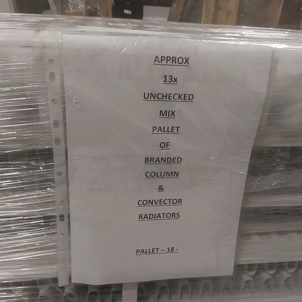 PALLET CONTAINING APPROXIMATELY 13x BRANDED COLUMN & CONVECTOR RADIATORS