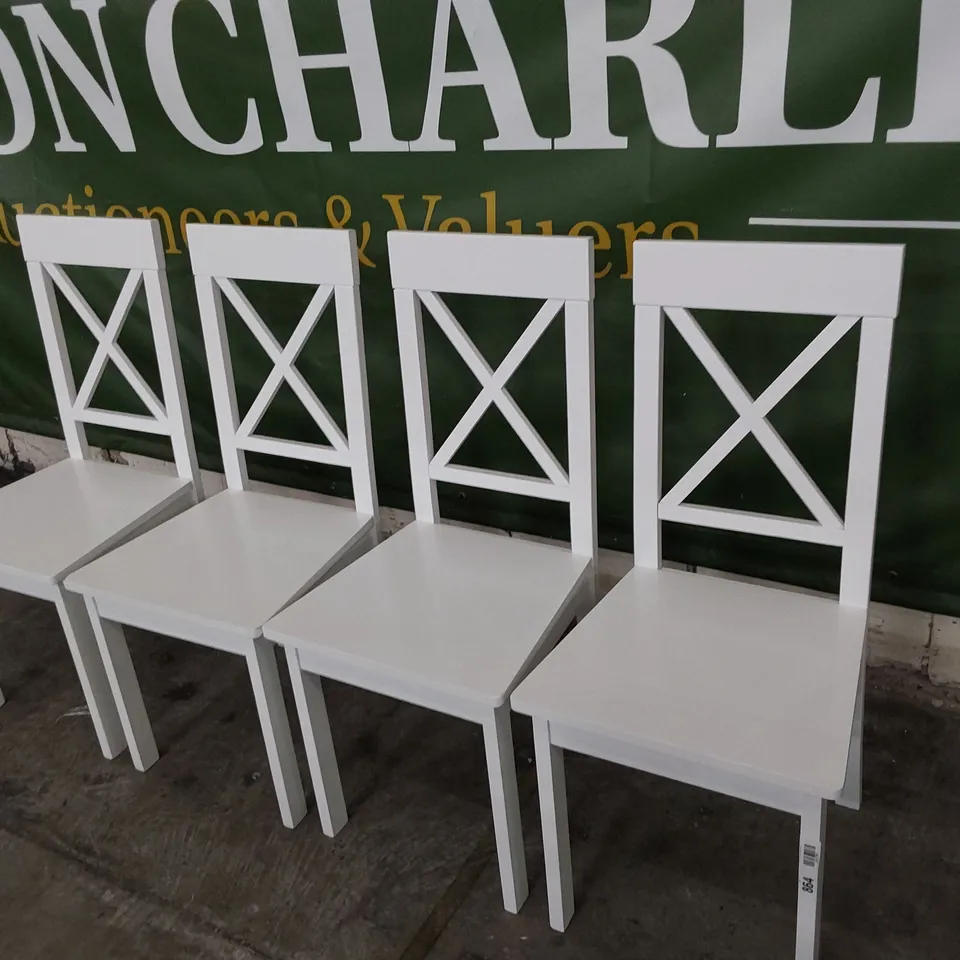 SET OF FOUR WHITE PAINTED WOODEN X BACK DINING CHAIRS 
